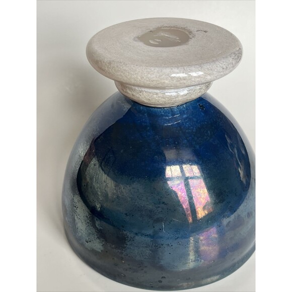 Vintage Hand Blown Art Glass Irridescent Galaxy Pedestal Bowl Signed Dated ‘96 - Picture 6 of 11